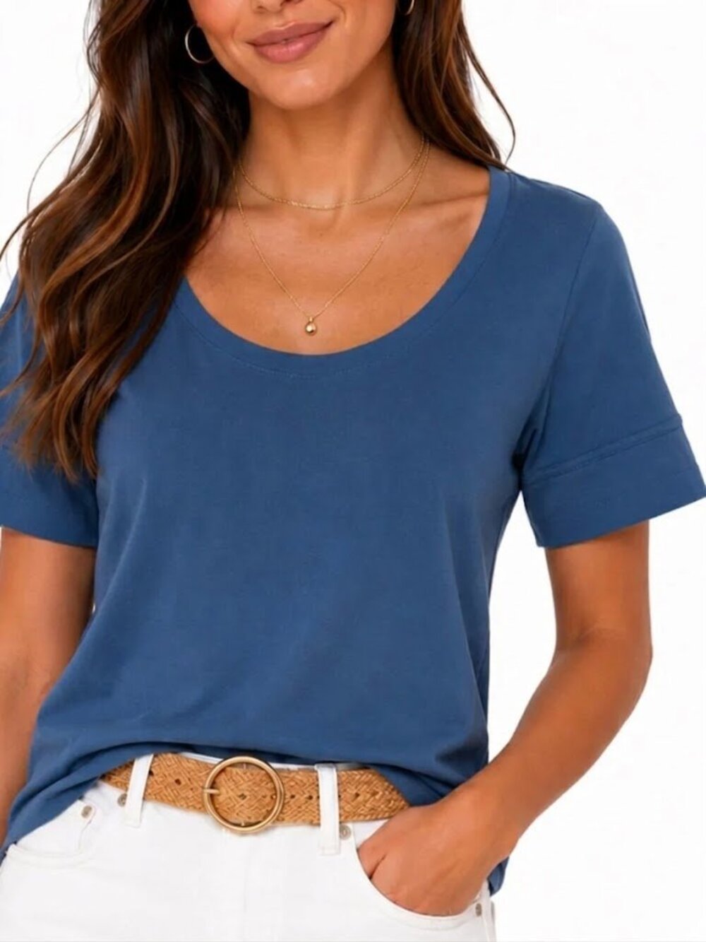 J.Jill Blue Pima Cotton Scoop Neck Tee Size Medium